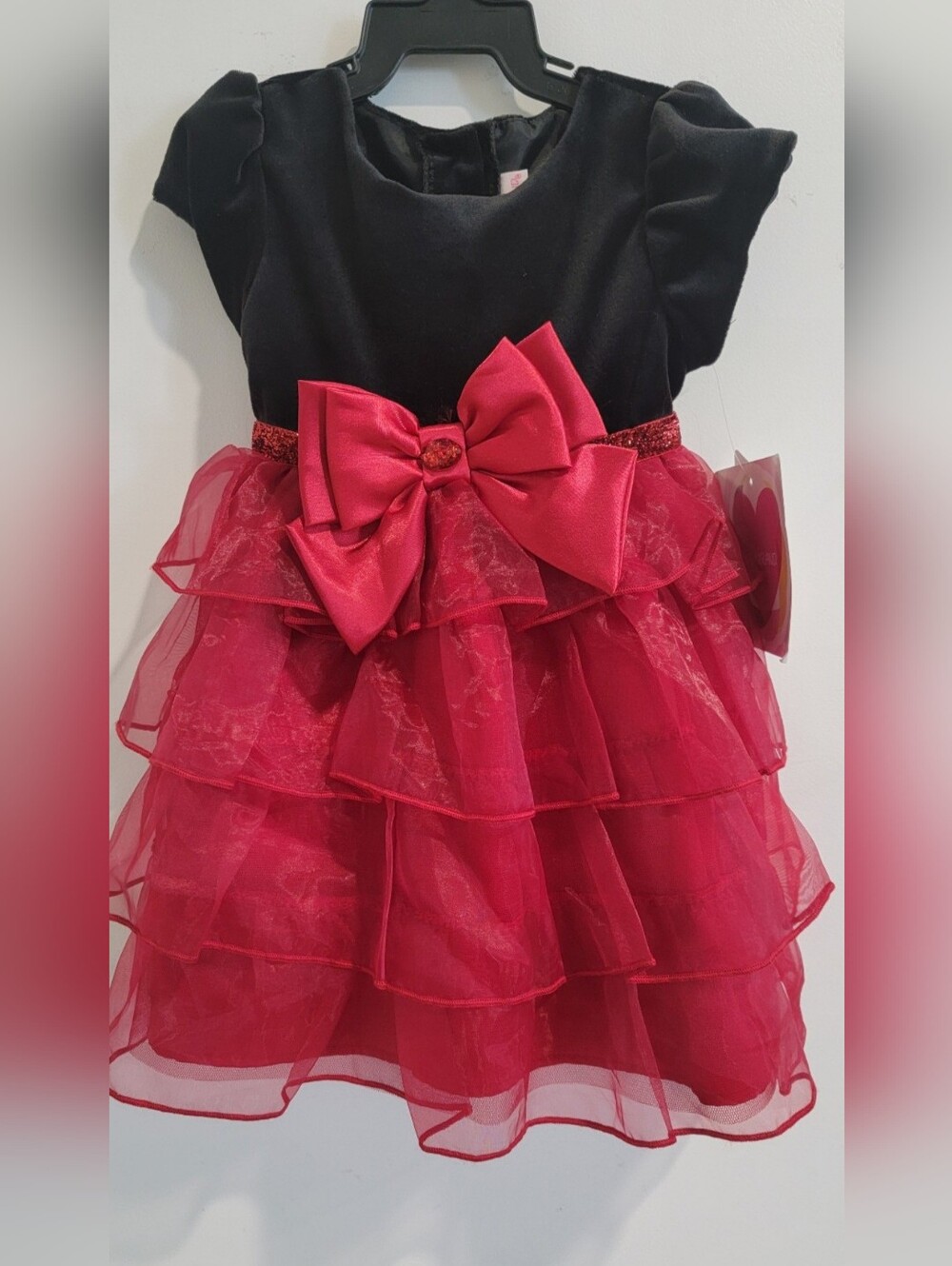 Black & Red Tiered Bow Party Dress